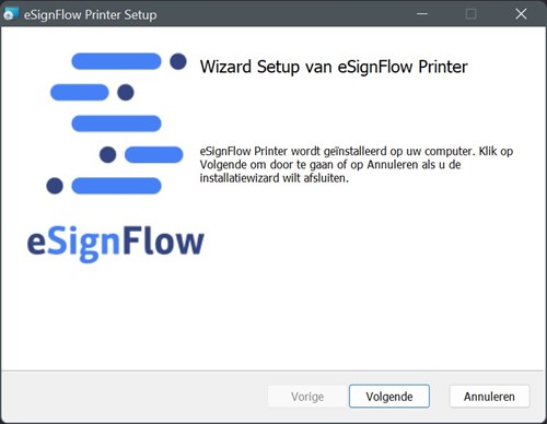 Screenshot eSignFlow installatie stap 1